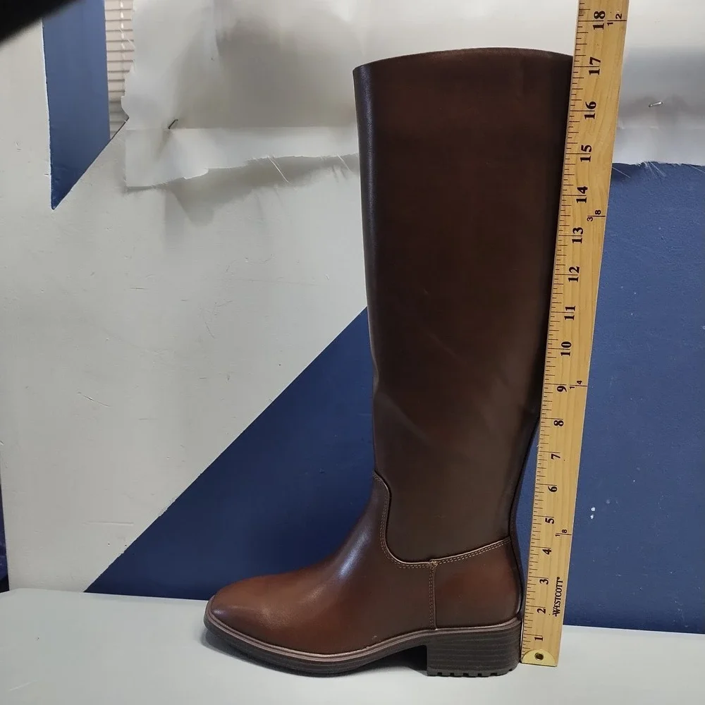 Nine West Blondy Knee High‎ Boots Womens US Size 6M Brown Square Toe Side Zip